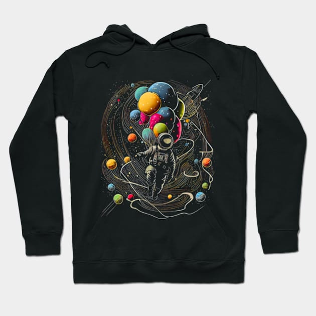 Astronaut Holding Planet Balloons Astronomy Saturn Cosmonauts Jupiter Outer Space Space Travel Spaceship Planetary Mars Space Solar System Cosmonaut Hoodie by Evergreen Daily